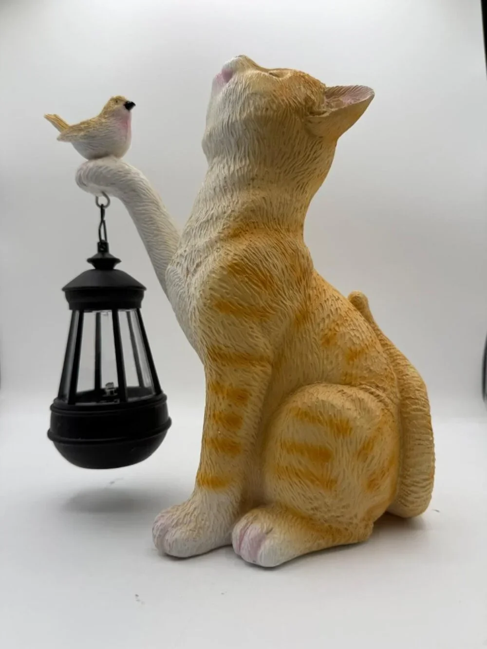 Cat Holding Lantern Garden Statue Outdoor Decor Solar Light Figurine New